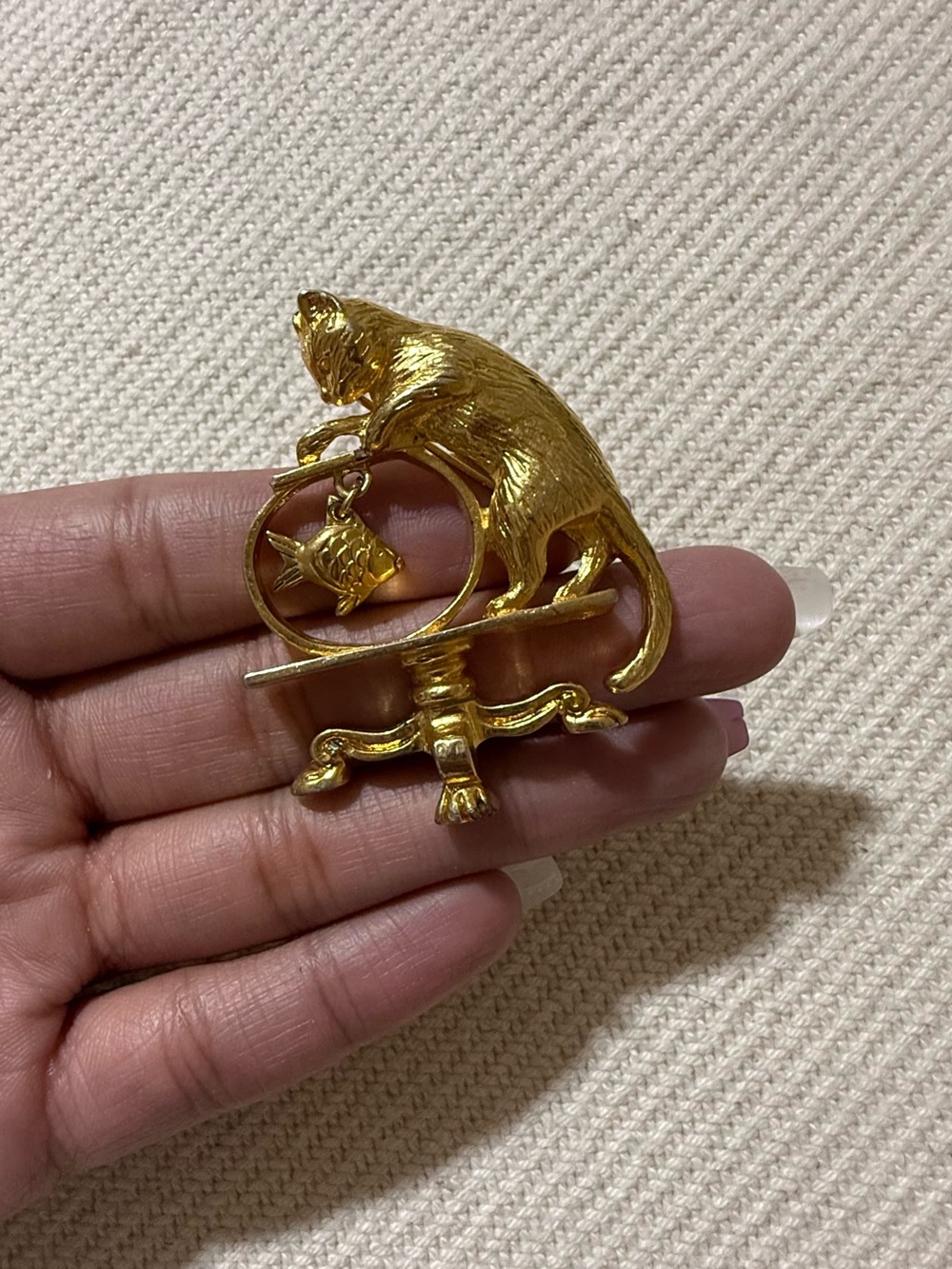 Vintage Avon Cat Fishing in Goldfish Bowl Brooch